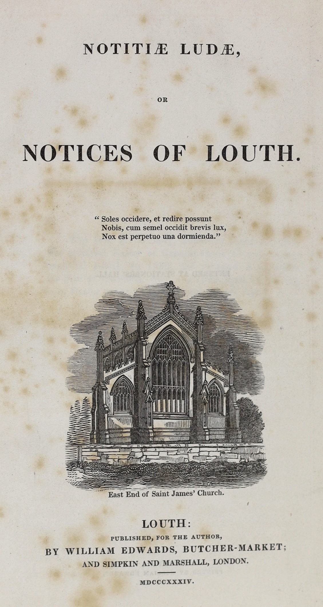 LINCS: Weir, George - Historical and Descriptive Sketches of the Town and Soke of Horncastle ... and of several places adjacent. 2 d-page plans and 5 plates, text engravings and coloured geological map